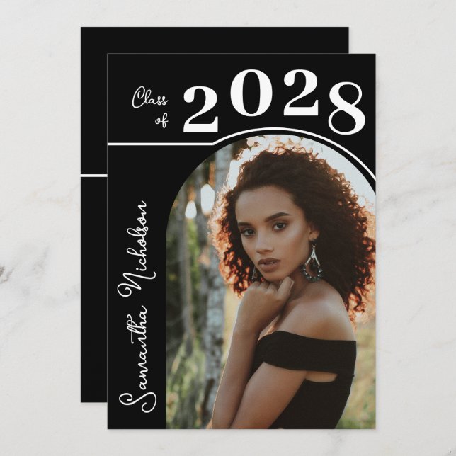 Convites Graduação de Foto em Arco Moderno Preto (Frente/Verso)