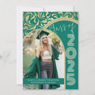 Convites Graduação de Foto em Arco Verde e Dourado Elegante