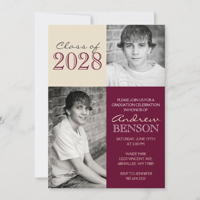 Convites Graduação de Foto em Burgundy e Tan 2 (Frente)