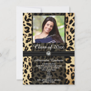 Convites Graduação de Foto em Fita Leopardo Preto