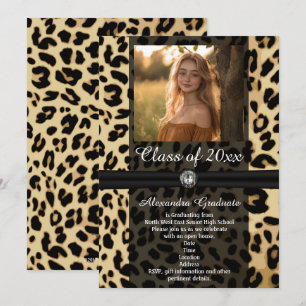 Convites Graduação de Foto em Joias da Faixa Leopardo Preta