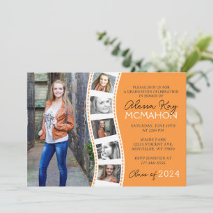 Convites Graduação de Foto em Laranja Laranja Tangerine Whi
