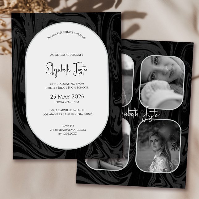 Convites Graduação de Foto em Marble Preto e Branco (Criador carregado)