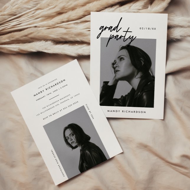 Convites Graduação de Foto em Preto e Branco Moderno 2 (Criador carregado)