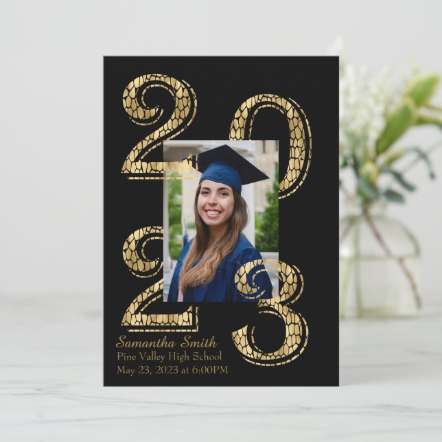 Convites Graduação de Foto em Preto e Dourado 2023 (Em pé/Frente)