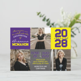 Convites Graduação de Foto em Quadro 3 Púrpura e Amarelo