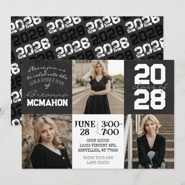 Convites Graduação de Foto em Quadro Preto e Branco 3 (Frente/Verso)