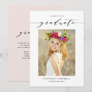 Convites Graduação de Foto em Script Whimsical Preto 2023