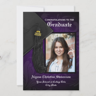Convites Graduação de Foto em Tassel Preto Roxo 2025