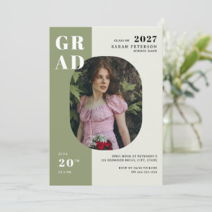 Convites Graduação de Foto em Tipografia Verde Boho Sge