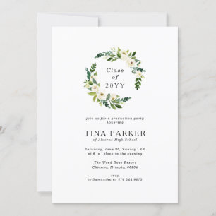 Convites Graduação de Foto em Verde de Rosas Brancas Minima