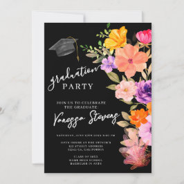 Convites Graduação de Foto Floral a Cor de Água Rosa e Púrp
