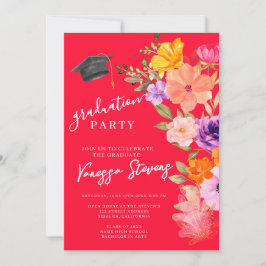 Convites Graduação de Foto Floral a Cor de Água Rosa e Púrp