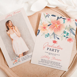 Convites Graduação de foto floral de cor d'água com tom de 