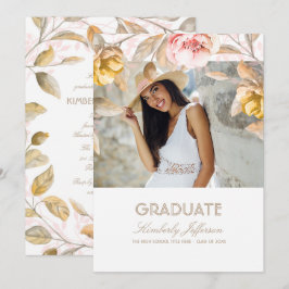 Convites Graduação de Foto Floral Floral Floral e Dourada