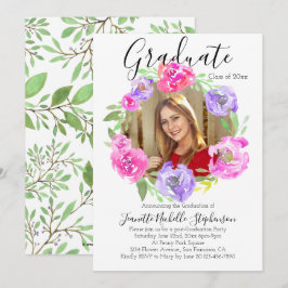 Convites Graduação de Foto Floral Floral Moderna de Waterco