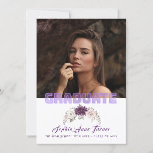 Convites Graduação de Foto Floral Plum Purple Lavanda Chi