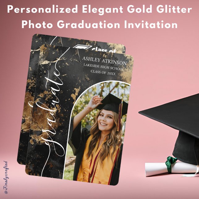 Convites Graduação de Foto Glitter Dourada Personalizada El (Criador carregado)