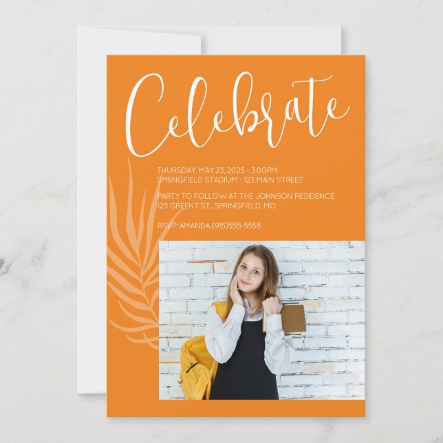 Convites Graduação de Foto Laranja (Frente)