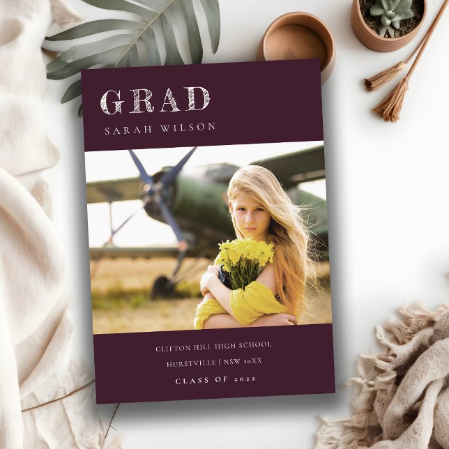 Convites Graduação de Foto Limpa Mínima e Limpa da Burgundy (Criador carregado)