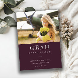 Convites Graduação de Foto Limpa Mínima e Limpa da Burgundy