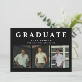 Convites Graduação de Foto Mínima Moderna Preta e Branca 3