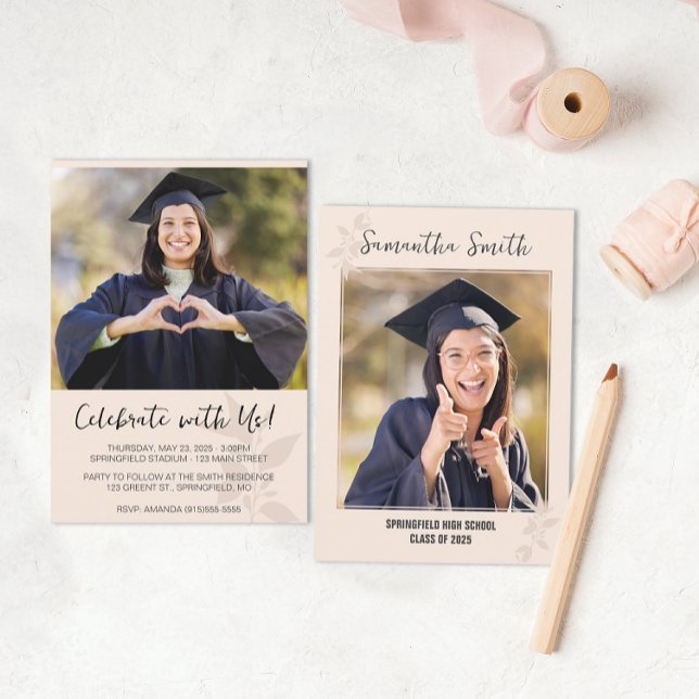 Convites Graduação de Foto Minimalista Neutra (Criador carregado)