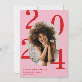 Convites Graduação de Foto Oval Cor-de-Rosa Vermelha de Ano