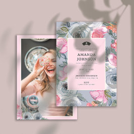 Convites Graduação de Foto para Enfermagem Cinzenta Floral 