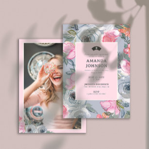 Convites Graduação de Foto para Enfermagem Cinzenta Floral 