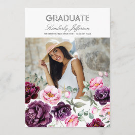 Convites Graduação de Foto por Aquarela Plum Purple Floral