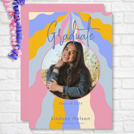 Convites Graduação de Foto por Ondas Púrpuras Retro-Rosa Mo