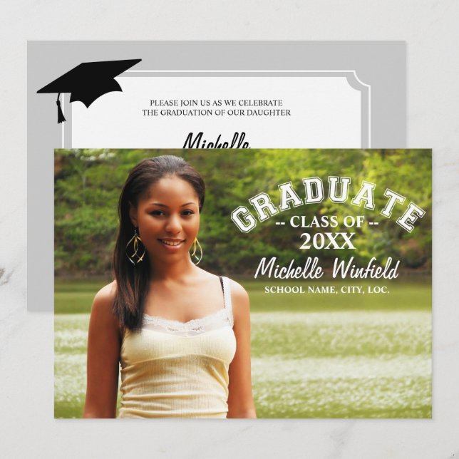 Convites Graduação de Foto por Sobreposição de Texto Modern (Frente/Verso)