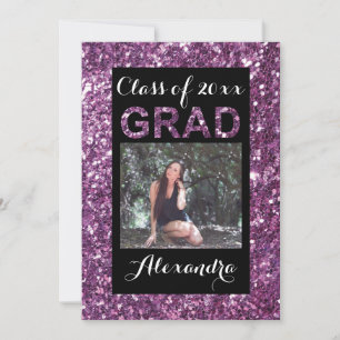 Convites Graduação de Foto Purple Glitter-Look 1