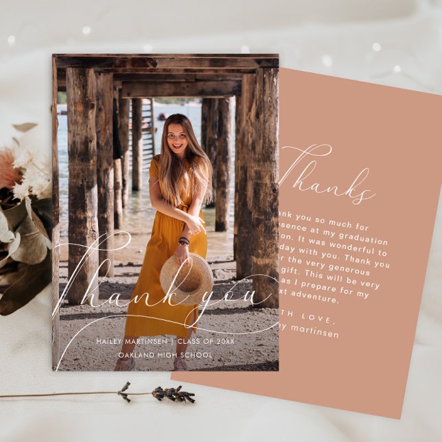 Convites Graduação de Foto Rosa Elegante Obrigado (Criador carregado)