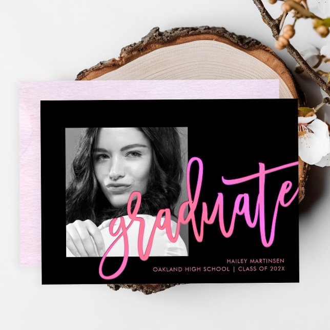Convites Graduação de Foto Rosa Pink com Tipografia de Neon (Criador carregado)
