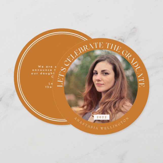 Convites Graduação de Foto Round Ochre 2022 (Frente/Verso)