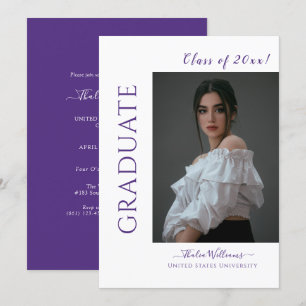 Convites Graduação de Foto Roxa de Script Moderno