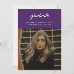 Convites Graduação de Foto Roxo de Script Simples Moderno