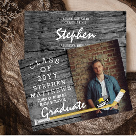 Convites Graduação de Foto Rustic do Jogador de Hóquei