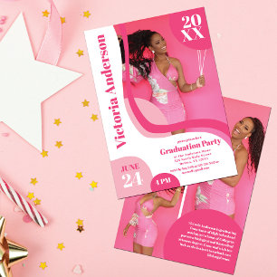 Convites Graduação de Foto Simples Geométrica Cor-de-Rosa B