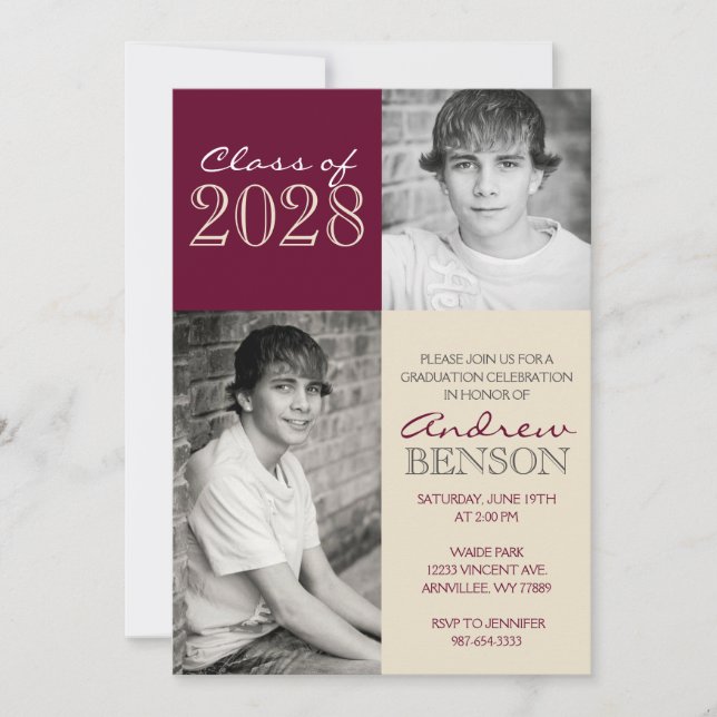 Convites Graduação de Foto Tan e Burgundy 2 (Frente)