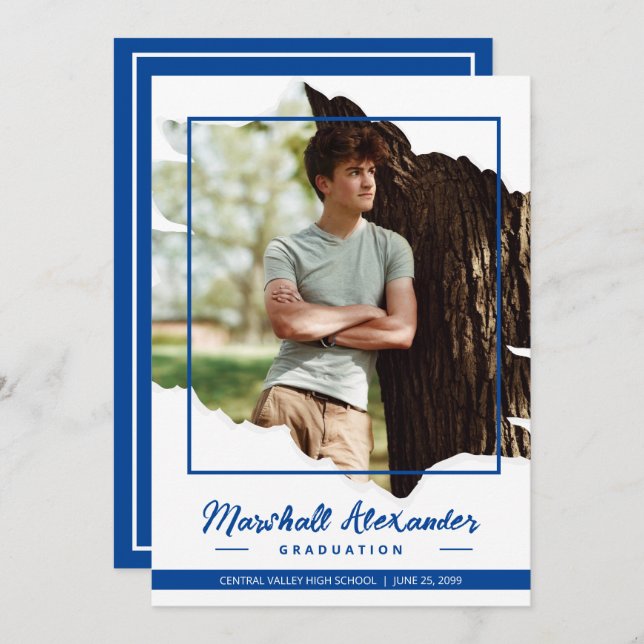 Convites Graduação de Foto Torn Abstrato Azul (Frente/Verso)