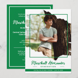 Convites Graduação de Foto Torn Abstrato Verde Edgy
