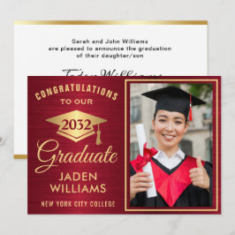 Convites Graduação de FOTO Vermelha do Ouro Moderno