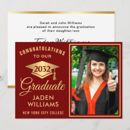 Convites Graduação de FOTO Vermelha do Ouro Moderno