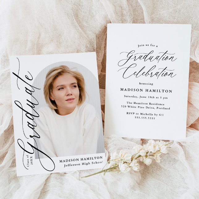 Convites Graduação de Fotografia da Caligrafia Negra Elegan (Criador carregado)