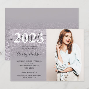 Convites Graduação de fotografia ombre glitter lilac púrpur
