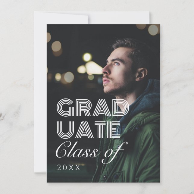 Convites Graduação de Fotografias com Script Branco e Preto (Frente)