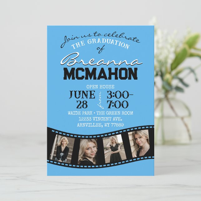 Convites Graduação de Fotografias de 5 Folhas de Azul e Pre (Criador carregado)